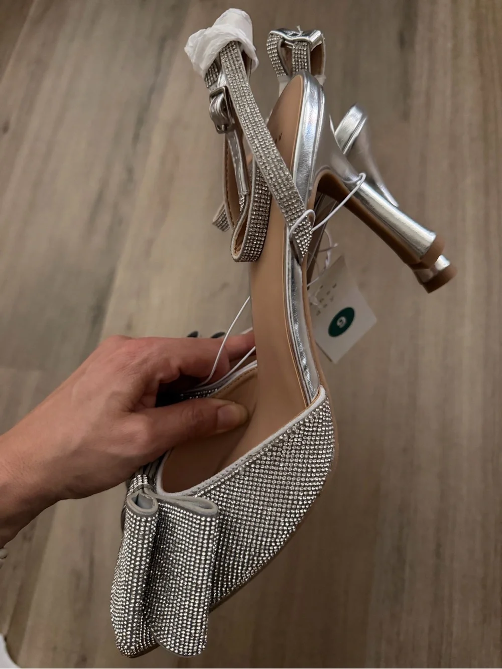 a new day Silver Rhinestone Bow Pointed Ankle-Strap Heels